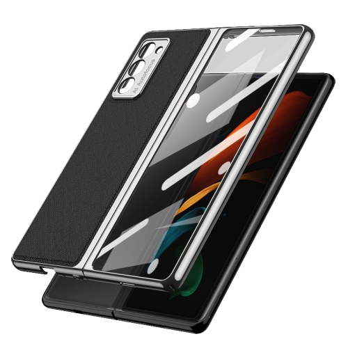 

For Samsung Galaxy Z Fold2 5G GKK Foldable Plating Leather + Glass Full Coverage Case(Black+Silver)