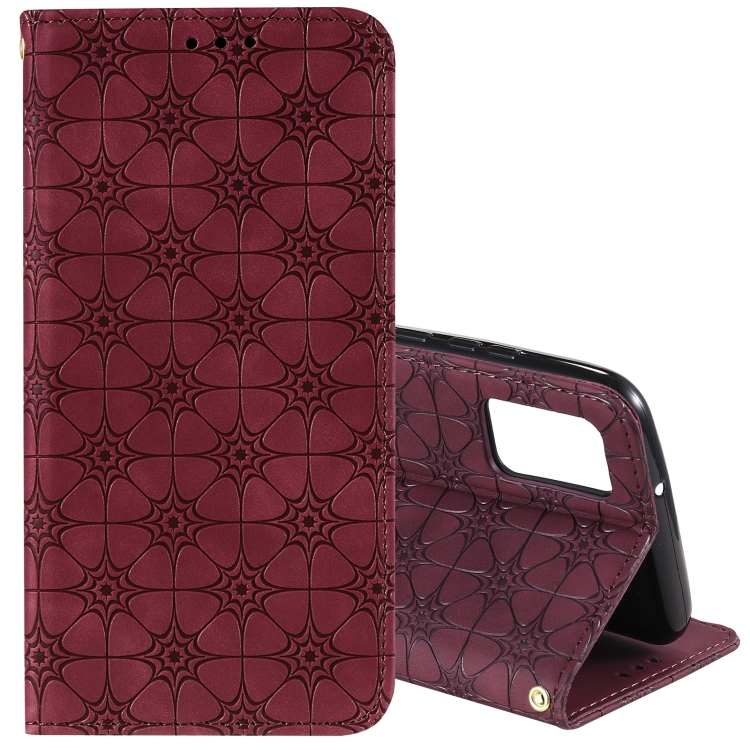 

For Samsung Galaxy A02s (EU Version) Lucky Flowers Embossing Pattern Magnetic Horizontal Flip Leather Case with Holder & Card Slots(Wine Red)