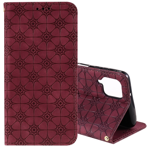 

For Samsung Galaxy A12 Lucky Flowers Embossing Pattern Magnetic Horizontal Flip Leather Case with Holder & Card Slots(Wine Red)