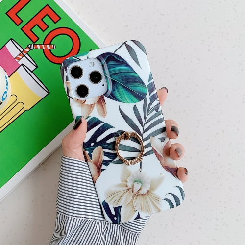 

Shockproof IMD TPU Protective Case with Ring Holder For iPhone 11 Pro Max(Banana Leaves White Flower)