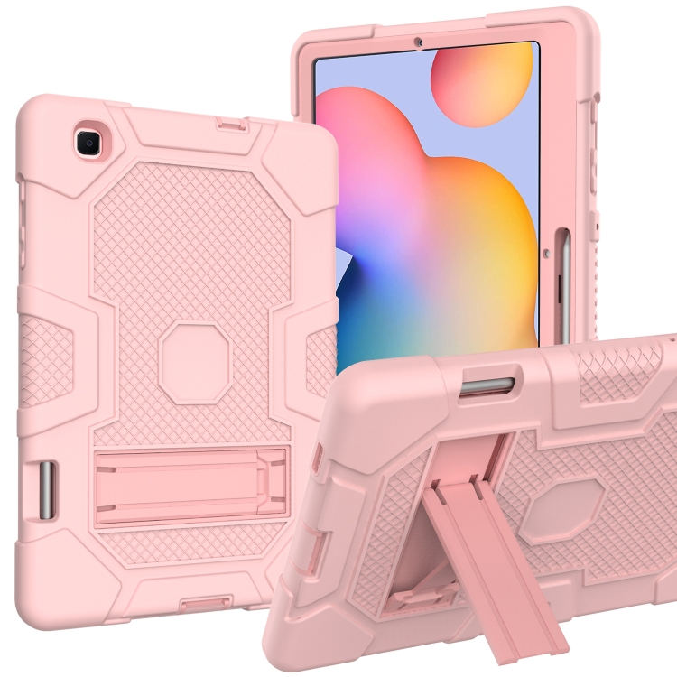 

For Samsung Galaxy Tab S6 Lite P610 Contrast Color Robot Shockproof Silicone + PC Protective Case with Holder (Rose Gold)