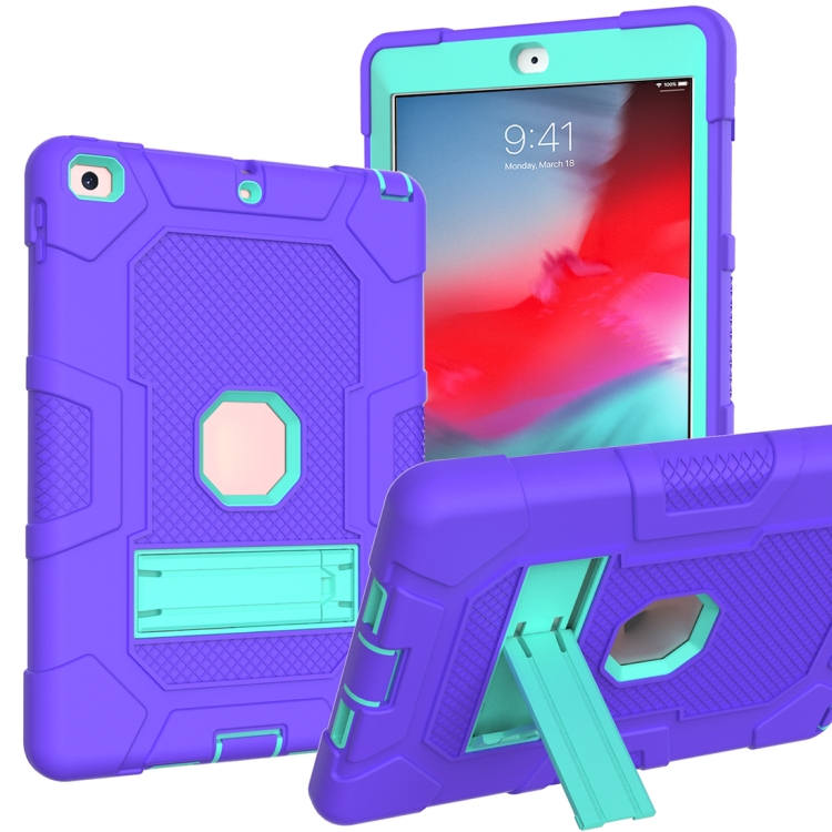 

Contrast Color Robot Shockproof Silicone + PC Protective Case with Holder For iPad 9.7 (2018 / 2017)(Purple Mint Green)