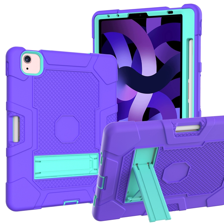 

Contrast Color Robot Shockproof Silicone + PC Protective Case with Holder For iPad Air (2020) 10.9 inch(Purple Mint Green)