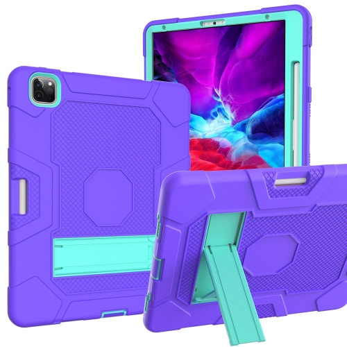 

Contrast Color Robot Shockproof Silicone + PC Protective Case with Holder For iPad Pro 12.9 inch (2020)(Purple Mint Green)