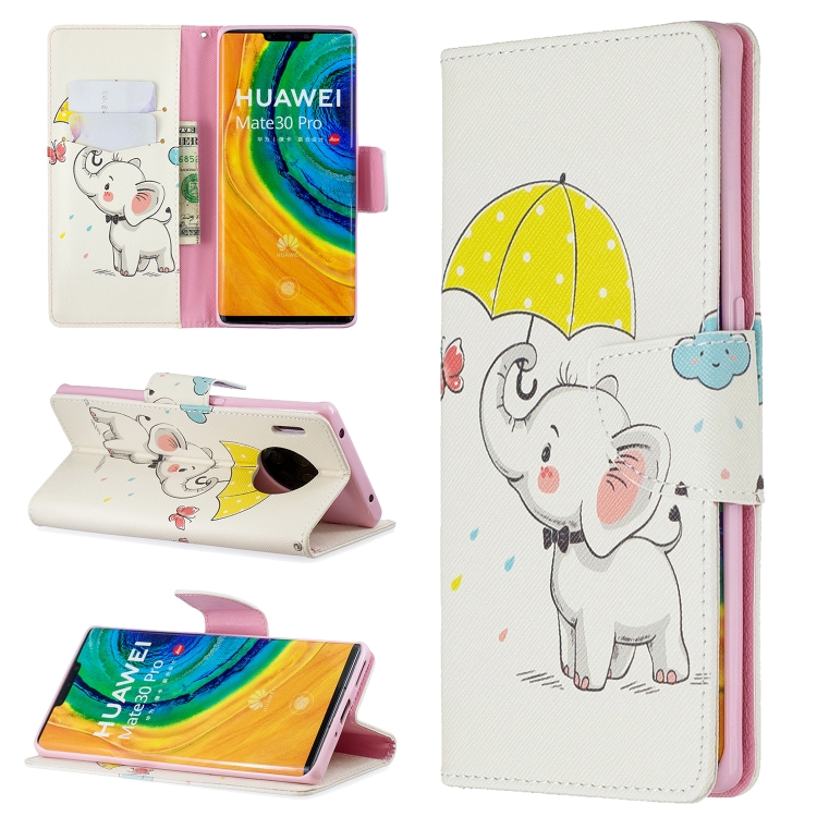 

For Huawei Mate 30 Pro Colored Drawing Horizontal Flip Leather Case with Holder & Card Slots & Wallet(Umbrella Elephant)