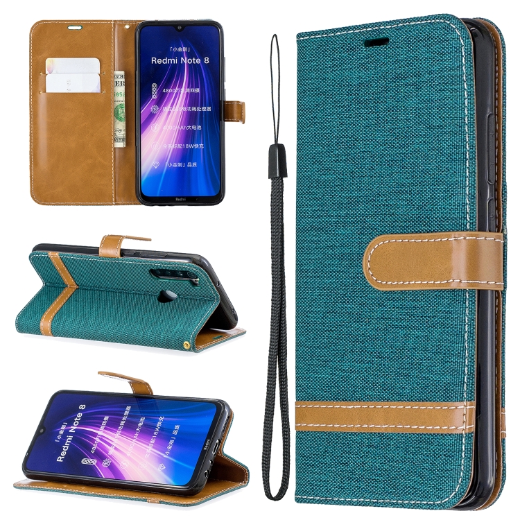 

For Xiaomi Redmi Note 8 Color Matching Denim Texture Horizontal Flip Leather Case with Holder & Card Slots & Wallet & Lanyard(Green)