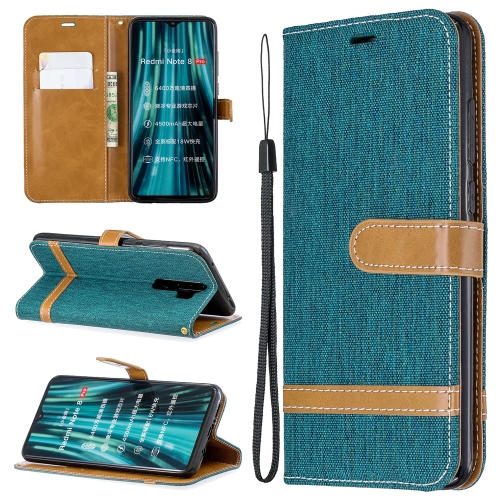 

For Xiaomi Redmi Note 8 Pro Color Matching Denim Texture Horizontal Flip Leather Case with Holder & Card Slots & Wallet & Lanyard(Green)