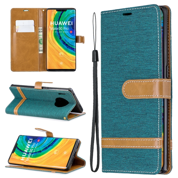 

For Huawei Mate 30 Pro Color Matching Denim Texture Horizontal Flip Leather Case with Holder & Card Slots & Wallet & Lanyard(Green)