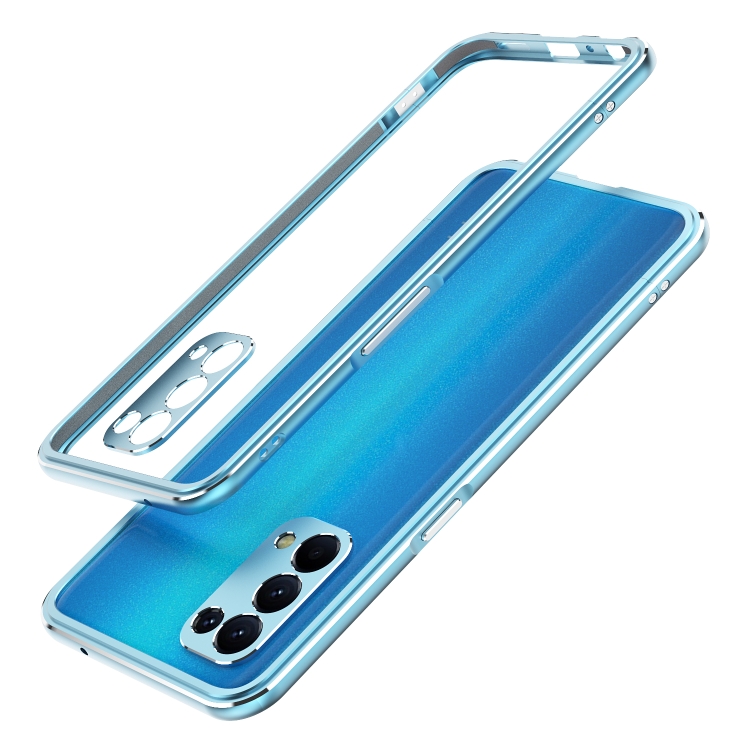 

Aurora Series Lens Protector + Metal Frame Protective Case For OPPO Reno5(Light Blue)