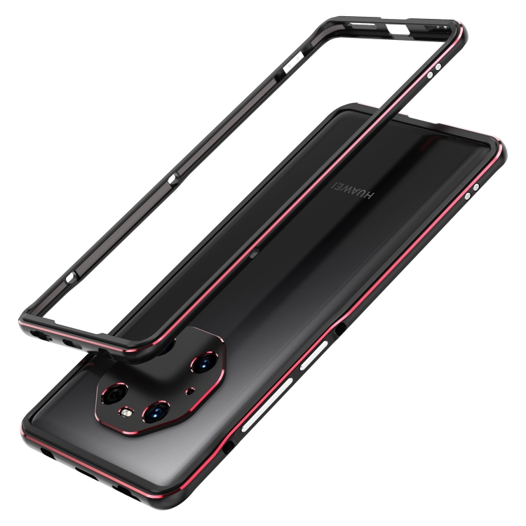 

For Huawei Mate 40 Pro Aurora Series Lens Protector + Metal Frame Protective Case(Black Red)