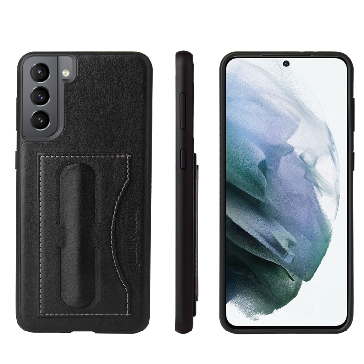 

For Samsung Galaxy S21 5G Fierre Shann Full Coverage Protective Leather Case with Holder & Card Slot(Black)