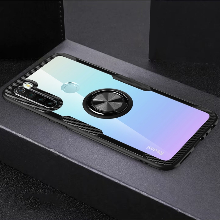 

For Xiaomi Redmi Note 8 Shockproof TPU + Acrylic Protective Case with Metal Ring Holder(Black)