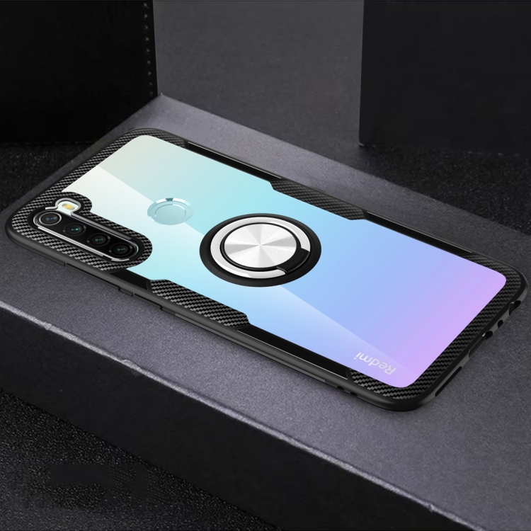 

For Xiaomi Redmi Note 8 Shockproof TPU + Acrylic Protective Case with Metal Ring Holder(Silver Black)