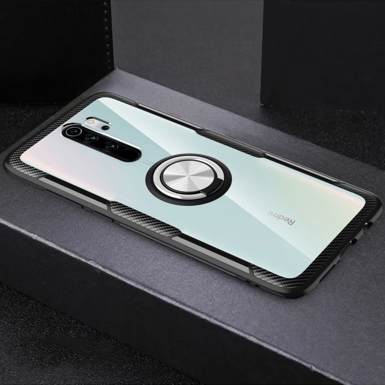 

For Xiaomi Redmi Note 8 Pro Shockproof TPU + Acrylic Protective Case with Metal Ring Holder(Silver Black)