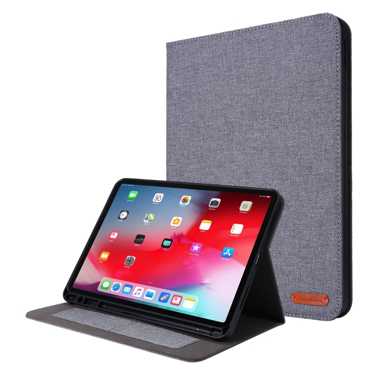 

Horizontal Flip TPU + Fabric PU Leather Protective Case with Name Card Clip For iPad Air (2020) 10.9(Grey)