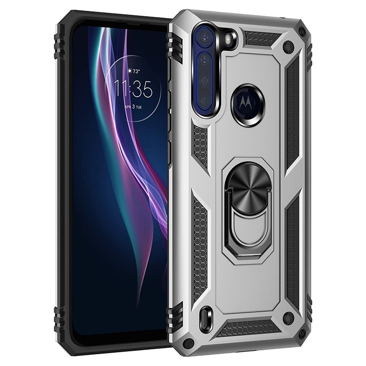 

For Motorola Moto One Fusion Shockproof TPU + PC Protective Case with 360 Degree Rotating Holder(Silver)