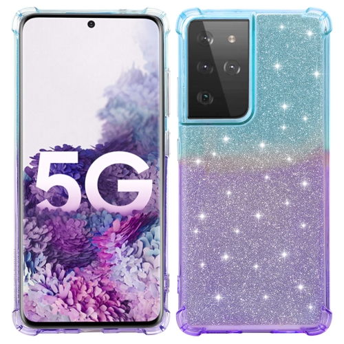 

For Samsung Galaxy S21 Ultra 5G Gradient Glitter Powder Shockproof TPU Protective Case(Blue Purple)