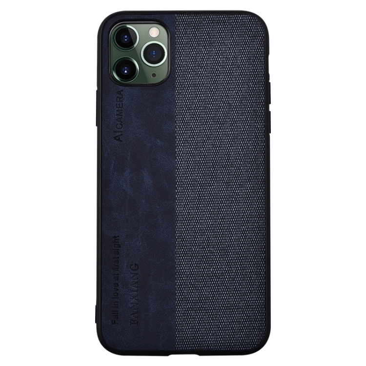 

For iPhone 11 Shockproof Hot-pressed Splicing PU + Cloth Protective Case(Dark Blue)