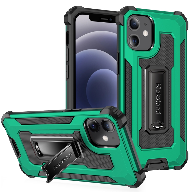 

Knight Jazz PC+TPU Shockproof Protective Case with Foldable Holder For iPhone 12 mini(Dark Green)