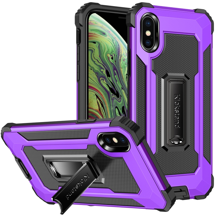 

Knight Jazz PC+TPU Shockproof Protective Case with Foldable Holder For iPhone X(Purple)