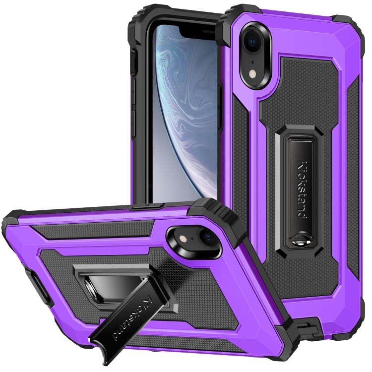 

Knight Jazz PC+TPU Shockproof Protective Case with Foldable Holder For iPhone XR(Purple)