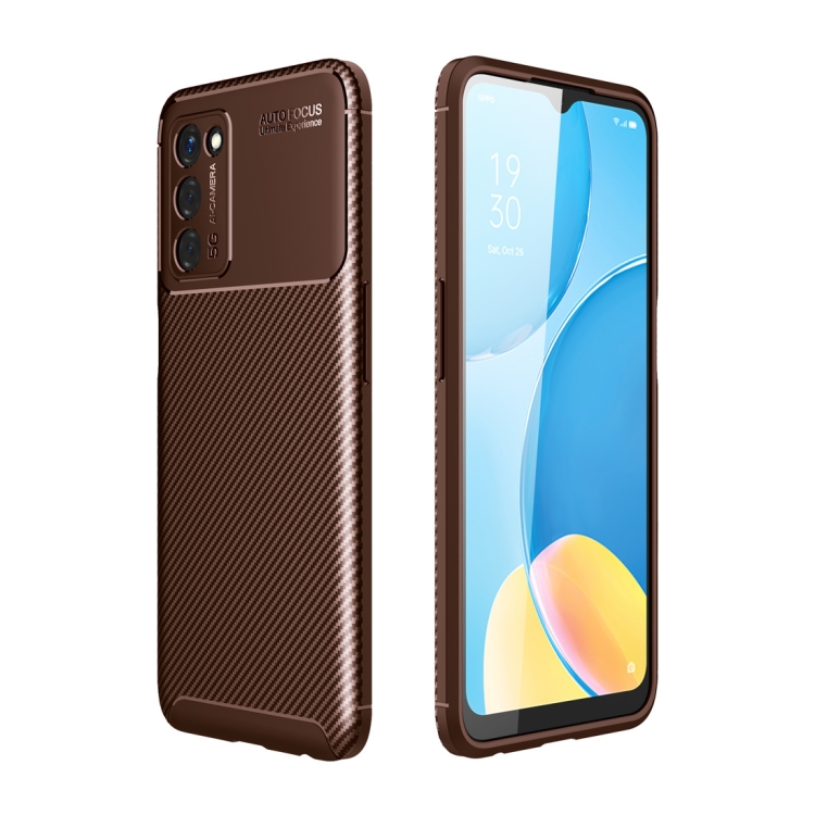 

For OPPO A55 5G Carbon Fiber Texture Shockproof TPU Case(Brown)