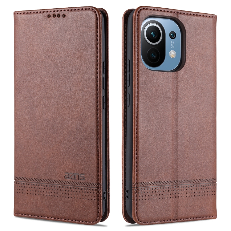 

For Xiaomi Mi 11 AZNS Magnetic Calf Texture Horizontal Flip Leather Case with Card Slots & Holder & Wallet(Dark Brown)