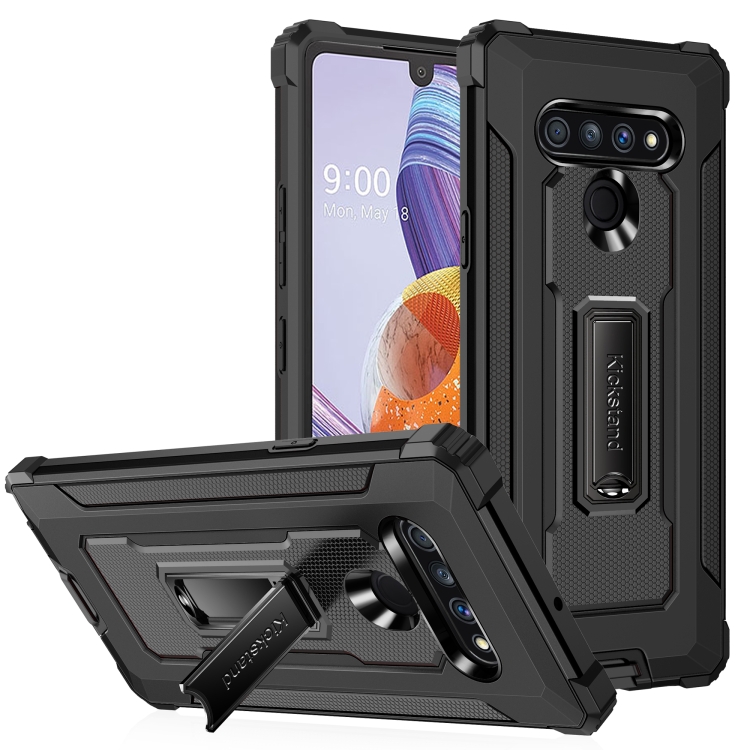 

For LG Stylo 6 Knight Jazz PC+TPU Shockproof Protective Case with Foldable Holder(Black)
