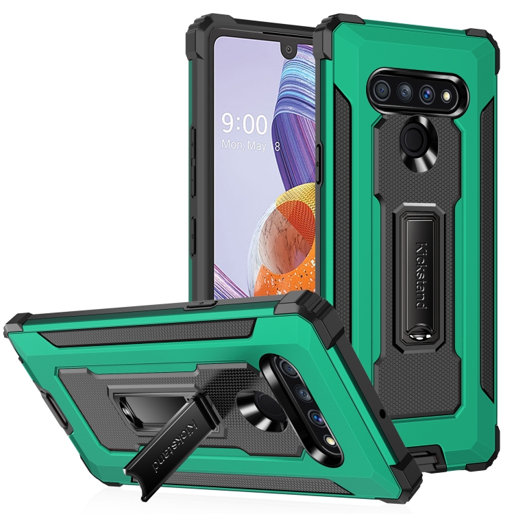 

For LG Stylo 6 Knight Jazz PC+TPU Shockproof Protective Case with Foldable Holder(Dark Green)