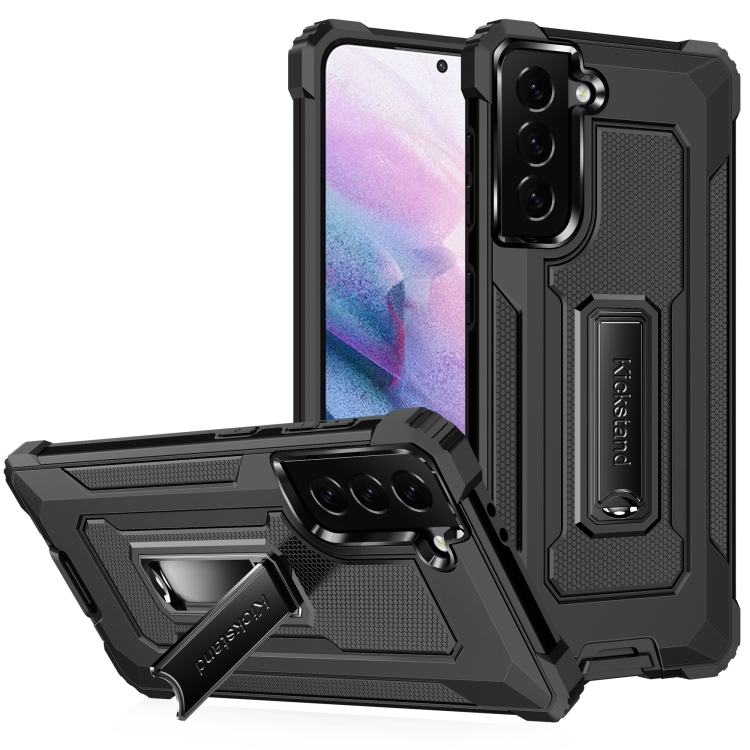 

For Samsung Galaxy S21 5G Knight Jazz PC+TPU Shockproof Protective Case with Foldable Holder(Black)