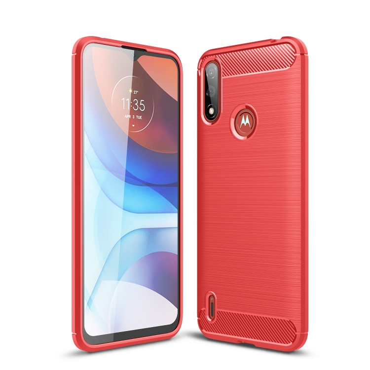 

For Motorola Moto E7 Power Brushed Texture Carbon Fiber TPU Case(Red)