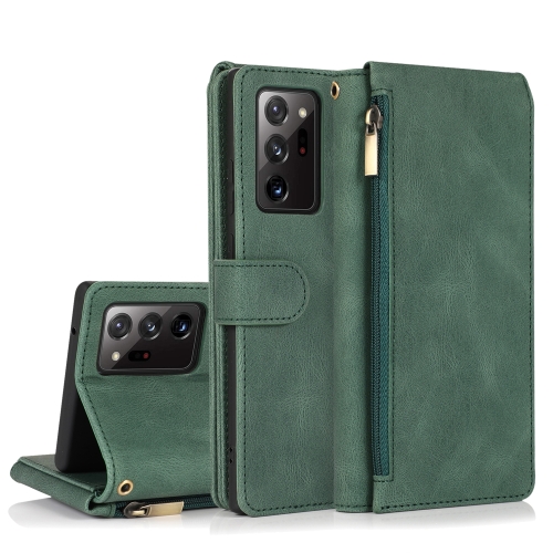 

For Samsung Galaxy Note20 Ultra Skin-feel Crazy Horse Texture Zipper Wallet Bag Horizontal Flip Leather Case with Holder & Card Slots & Wallet & Lanyard(Dark Green)