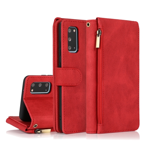 

For Samsung Galaxy S20 Skin-feel Crazy Horse Texture Zipper Wallet Bag Horizontal Flip Leather Case with Holder & Card Slots & Wallet & Lanyard(Red)