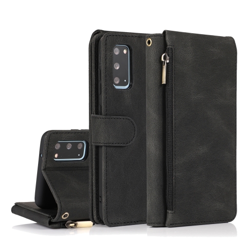 

For Samsung Galaxy S20 Skin-feel Crazy Horse Texture Zipper Wallet Bag Horizontal Flip Leather Case with Holder & Card Slots & Wallet & Lanyard(Black)