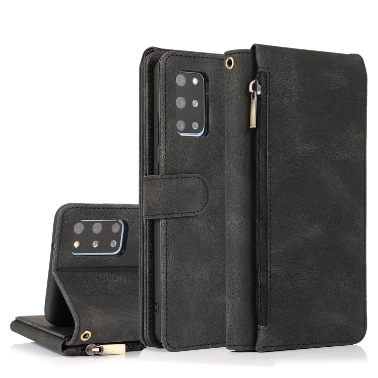 

For Samsung Galaxy S20+ Skin-feel Crazy Horse Texture Zipper Wallet Bag Horizontal Flip Leather Case with Holder & Card Slots & Wallet & Lanyard(Black)