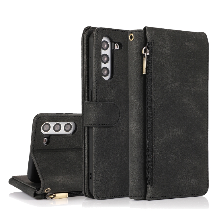 

For Samsung Galaxy S21+ 5G Skin-feel Crazy Horse Texture Zipper Wallet Bag Horizontal Flip Leather Case with Holder & Card Slots & Wallet & Lanyard(Black)