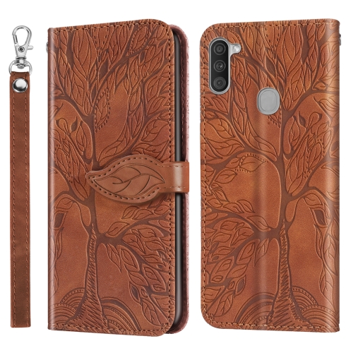 

For Samsung Galaxy A11 (US Version) Life of Tree Embossing Pattern Horizontal Flip Leather Case with Holder & Card Slot & Wallet & Photo Frame & Lanyard(Brown)