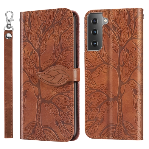 

For Samsung Galaxy S21+ 5G Life of Tree Embossing Pattern Horizontal Flip Leather Case with Holder & Card Slot & Wallet & Photo Frame & Lanyard(Brown)