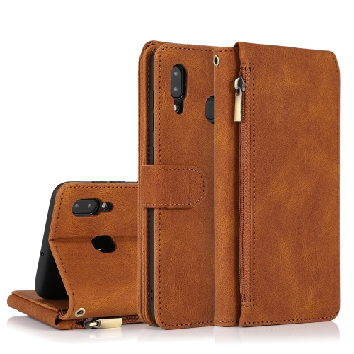 

For Samsung Galaxy A20 / A30 Skin-feel Crazy Horse Texture Zipper Wallet Bag Horizontal Flip Leather Case with Holder & Card Slots & Wallet & Lanyard(Brown)