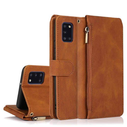 

For Samsung Galaxy A31 Skin-feel Crazy Horse Texture Zipper Wallet Bag Horizontal Flip Leather Case with Holder & Card Slots & Wallet & Lanyard(Brown)