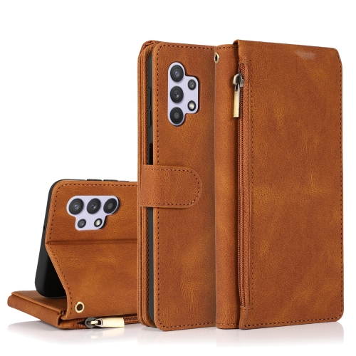 

For Samsung Galaxy A32 5G Skin-feel Crazy Horse Texture Zipper Wallet Bag Horizontal Flip Leather Case with Holder & Card Slots & Wallet & Lanyard(Brown)