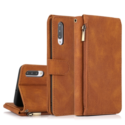 

For Samsung Galaxy A50 Skin-feel Crazy Horse Texture Zipper Wallet Bag Horizontal Flip Leather Case with Holder & Card Slots & Wallet & Lanyard(Brown)