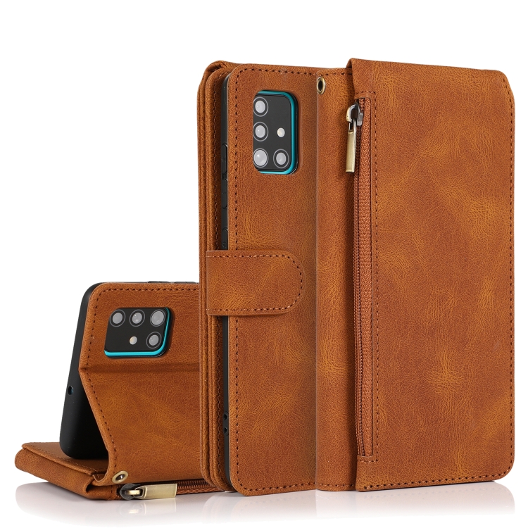 

For Samsung Galaxy A51 Skin-feel Crazy Horse Texture Zipper Wallet Bag Horizontal Flip Leather Case with Holder & Card Slots & Wallet & Lanyard(Brown)