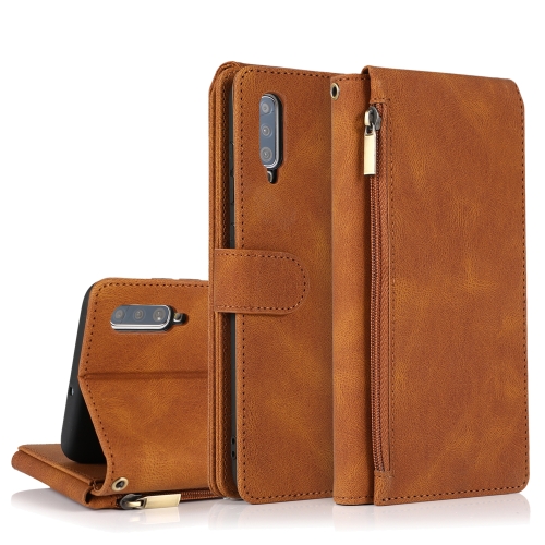 

For Samsung Galaxy A70 Skin-feel Crazy Horse Texture Zipper Wallet Bag Horizontal Flip Leather Case with Holder & Card Slots & Wallet & Lanyard(Brown)
