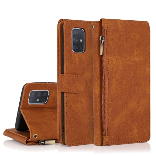 

For Samsung Galaxy A71 Skin-feel Crazy Horse Texture Zipper Wallet Bag Horizontal Flip Leather Case with Holder & Card Slots & Wallet & Lanyard(Brown)