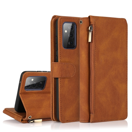

For Samsung Galaxy A72 5G Skin-feel Crazy Horse Texture Zipper Wallet Bag Horizontal Flip Leather Case with Holder & Card Slots & Wallet & Lanyard(Brown)