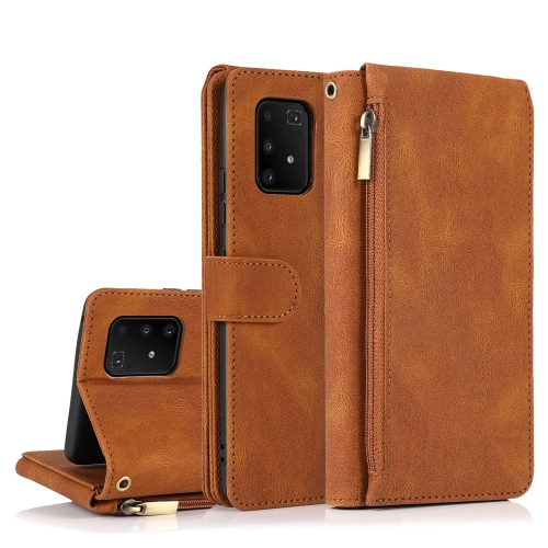 

For Samsung Galaxy A91 Skin-feel Crazy Horse Texture Zipper Wallet Bag Horizontal Flip Leather Case with Holder & Card Slots & Wallet & Lanyard(Brown)