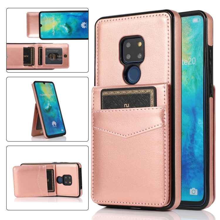 

For Huawei Mate 20 Solid Color PC + TPU Protective Case with Holder & Card Slots(Rose Gold)