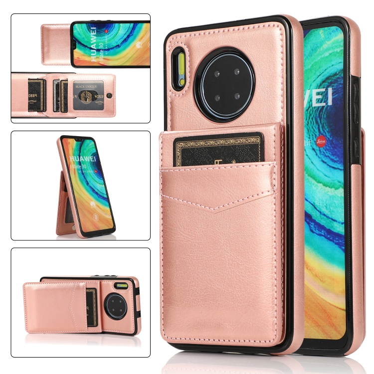 

For Huawei Mate 30 Solid Color PC + TPU Protective Case with Holder & Card Slots(Rose Gold)