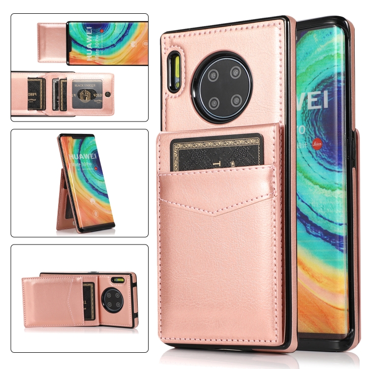 

For Huawei Mate 30 Pro Solid Color PC + TPU Protective Case with Holder & Card Slots(Rose Gold)